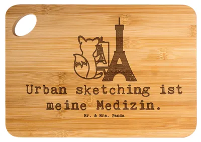 Produktbild von Mr. & Mrs. Panda Frühstücksbrett Fuchs Urban sketching - Transparent - Geschenk, Schneidebrett, schneidbrett, Küche, Künstler, Küchenbrett, Malen, Zeichnen, Zeichenschule