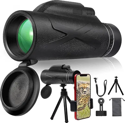 Produktbild von Monokular Starscope Teleskop, 80x100 Hochleistungsprisma Fernrohr Mit Smartphone Halter & Stativ Wasserdichtes Monokular Beschlagfest Monokulare Teleskop für Wandern Sightseeing, Uhr Ballspiel