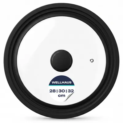 Produktbild von WELLHAUS Universal Glasdeckel (28, 30, 32 cm) Schwarz Silikonrand Ventil, 1 Stück