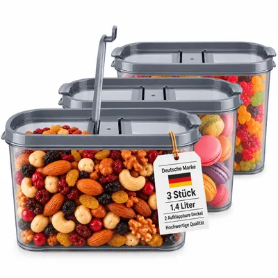Produktbild von Schüttdosen 3er Set Vorratsdosen Müsli Frischhaltedosen Müslibox Anthrazit 1,4L