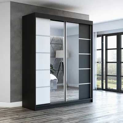Produktbild von Schwebetürenschrank Kleiderschrank ERA  180 cm Schrank Garderobe Spiegel.Verschiedene Farben (Weiß, Schwarz, Somona). Möbel vom Hersteller!