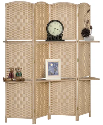 Image de Paravent sšŠparateur de piššce 4 panneaux 160 x170 cm avec 2 šŠtagššres, pliable, en bois