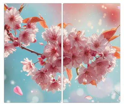 Produktbild von Spritzschutz Herdabdeckplatte Schneidebrett aus Glas Kirschblüte Himmel 2-Teilig (60x52cm)