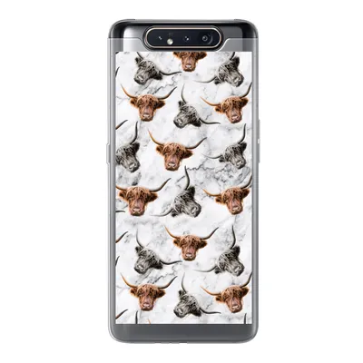 Produktbild von MuchoWow® Handyhülle Schutzhülle Hülle für Samsung Galaxy A80 Schottischer Highlander - Kuh - Marmor Silikon Softcase Handy Hülle - Schutzdeckel