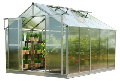 Zdjęcie produktu dla GFP szklarnia Topas 5 rama aluminiowa 225x322 cm - płytami poliwęglanowymi ok. 8 mm - z ramą fundamentową i aut. mechanizm otwierania okien