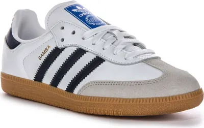 Produktbild von Adidas Samba OG 3 Streifen Retro Herren Ledersneaker in Weiß Marine – 4 UK - 36 2/3 EU - 4.5 US / White Navy