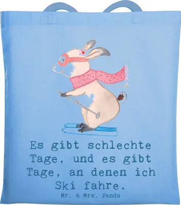 Produktbild von Mr. & Mrs. Panda Schultasche Hase Skifahren - Sky Blue - Geschenk, Skirennen, Skiwettbewerb, Skisport, Shopping Tasche, Laptoptasche, Ski fahren, Einkaufstasche, Tote Bag