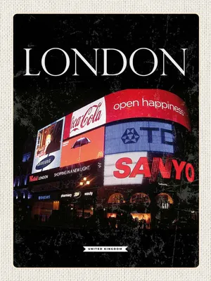 Produktbild von vianmo Holzschild 40x30 cm London England Piccadilly City Nacht Bildmotiv Reisemotiv