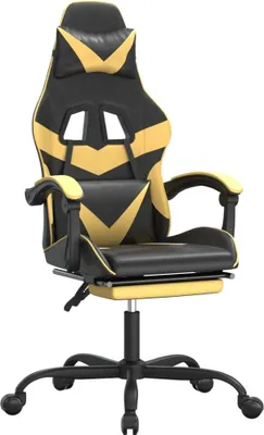 Produktbild von vidaXL Gaming-Stuhl mit Fußstütze Drehbar Schwarz & Golden Kunstleder
