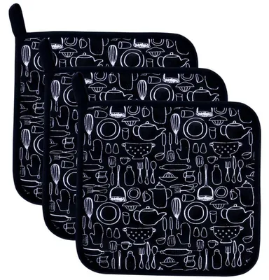 Immagine prodotto di Presine resistenti al calore, 20x20 cm, set da 3, colore nero, 100% cotone