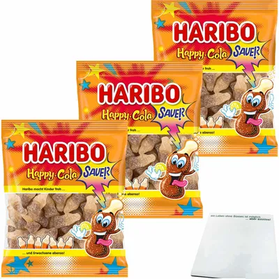 Produktbild von Haribo Happy Cola sauer 3er Pack (3x175g Beutel) + usy Block
