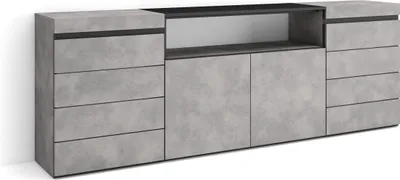 Produktbild von Kommode mit Schubladen, 214x35x75 cm, Für Schlafzimmer, Sideboard, Schrank, Zementgrau