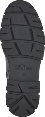 The image shows the sole of a black boot.