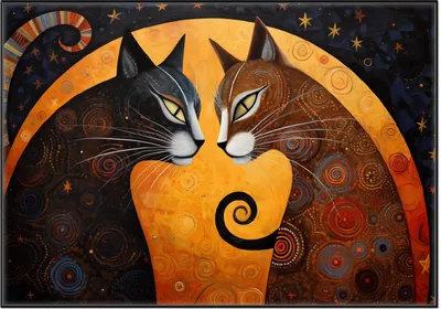 Produktbild von Wallario Wandbild Katzen im Mondlicht, Größe: 70,30 x 100,30 cm, Poster mit schwarzem Aluminiumrahmen