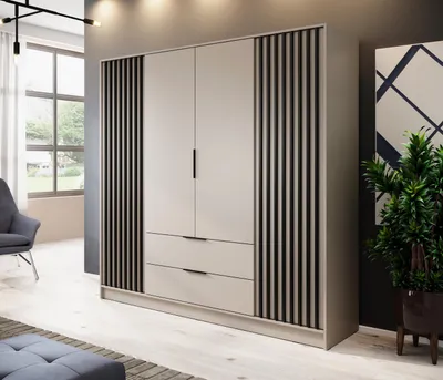Produktbild von Masseno Drehtürenschrank NELIANA 206/200/51 cm 4-türig Schlafzimmer Schrank Kleiderschrank Kaschmir