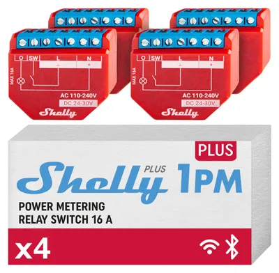 Obrázok produktu pre Shelly Plus 1PM, Inteligentné relé, Červená, Plast, 802.11b, 802.11g, Wi-Fi 4 (802.11n), 2412 GHz, 1 mW
