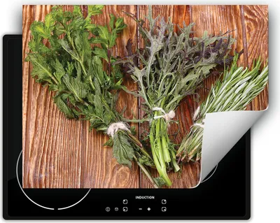 Image de DarHaus Plaque de cuisson 70x52 cm Tapis antidérapant Enroulable, Bois - Herbes aromatiques