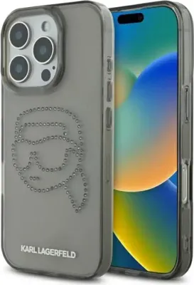 Produktbild von Karl Lagerfeld KLHCP16XHKHDCELK iPhone 16 Pro Max 6,9" schwarz/schwarz Hardcase IML Rhinestones Karl Head Schutzhülle
