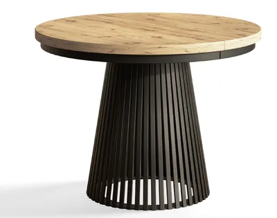 Image de Table de Salle à Manger, Table Ronde Extensible, Meubles de Salon, Pieds en Métal, Diamètre 100 cm, Artisan, Collection Nero