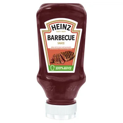 A bottle of Heinz American Style Barbecue Sauce.