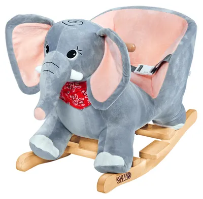 Produktbild von Spielwerk® Schaukeltier Elefant inkl. Sound Effekt Sicherheitsgurt Plüsch Schaukel Wippe Kinder Baby Spielzeug Balancetraining besonders weich Schaukelpferd