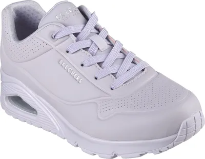 A single purple Skechers sneaker is shown from a side-angle against a white background.
