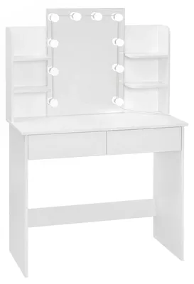 Immagine prodotto di Tavolino da trucco - Specchio da trucco con illuminazione - Specchio LED - 2 cassetti - 4 ripiani portaoggetti
