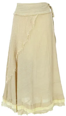 Produktbild von Natürlicher Goa Wickelrock, Hippie Lagenrock, Boho Rock, Mittelalterrock - Sand, Damen, Creme-weiß, Baumwolle, Röcke