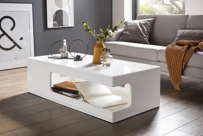 Produktbild von SalesFever Couchtisch | offenes Fach mit Ablagemöglichkeit | B 120 x T 60 x H 35 cm | Weiß Hochglanz