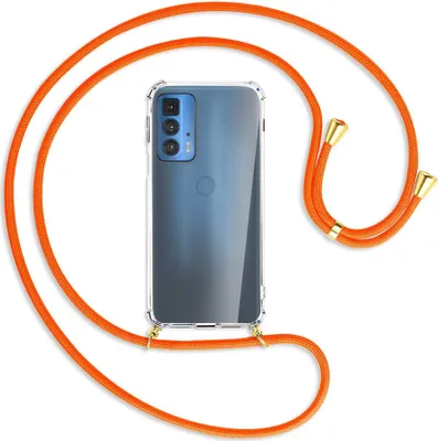 Produktbild von Handykette Backcover-Schutzhülle mit Band (Metall goldfarben) für Motorola Edge 20 Pro - neonorange
