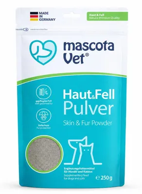 Produktbild von mascota Vet - Haut & Fell Pulver – Mit Insektenprotein & Kräutern, Unterstützung bei Fellwechsel, für glänzendes Fell & gesunde Haut, ideal für Hunde & Katzen