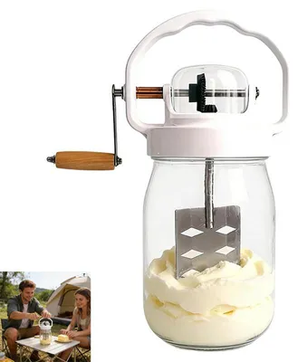 Produktbild von Manuelle Buttermaschine 1500 ml Glas Butterfass mit Kurbel, Edelstahlklinge, für DIY Butter und Sahne