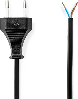 Obrázek produktu pro Napájecí kabel | Euro Muž | Otevřít | Rovný | Rovný | Niklovaný | 2,00 m | Byt | PVC | Černá | Označení