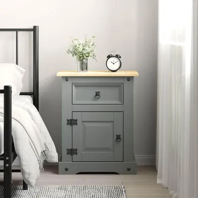 Produktbild von vidaXL Nachttisch im Mexiko-Stil Corona Kiefernholz Grau 53x39x67 cm