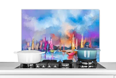 Obrázok produktu pre MuchoWow® Splashback Kuchyňa - Kuchynský backsplash - Ochrana steny pre sporák a drez Olejomaľba - Loď 90x60cm Alu-Dibond (alternatíva k sklenenému