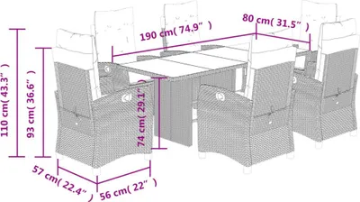 Productafbeelding van vidaXL 7-delige tuinset met kussens, grijs, polyrotan