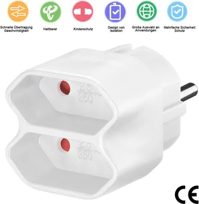 Produktbild von ORSEM Mehrfachsteckdose Schutzkontakt Steckdosenadapter Stromadapter Multi-Steckdose Doppelstecker 2-Fach Adapter mit Kindersicherung 1000W Weiß
