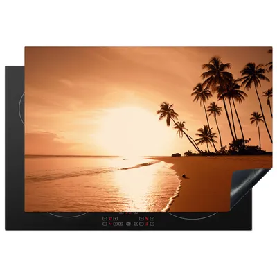 Produktbild von KitchenYeah© Herdabdeckplatte Sonnenuntergang - Tropisch - Palme - Strand - Meer , 76x51cm, Küche Deko, Glaskeramikkochfeld Herdabdeckung, Abdeckplatte fùr Kochfeld