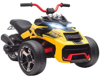 Image de Tricycle électrique pour enfants avec musique et LED | Couleur : Jaune | Dimensions : 74x113x63 cm