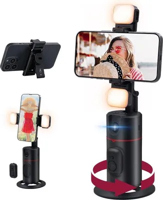 Produktbild von Handheld Selfie Tripod mit Licht - 360° Drehbarer Stativ für Smartphone - Fernbedienung - Bildstabilisator für Mobiltelefon - Schwarz