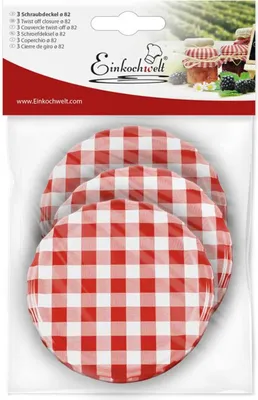 Produktbild von DOSEN-ZENTRALE Twist-off Deckel sterilisationsfest Ø82mm rot/weiß kariert 3er Beutel