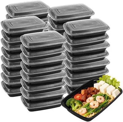 Image de Boîtes de conservation alimentaires - Contenants pour repas - Préparation des repas - Réutilisables et empilables - 50 pièces de 750 ml - Noir