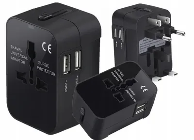 Zdjęcie produktu dla Uniwersalna przejściówka podróżna z USB – Adapter sieciowy do gniazdek – Ładowarka turystyczna