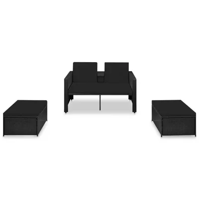 Produktbild von 3-tlg. Garten-Lounge-Set mit Auflagen Poly Rattan Schwarz