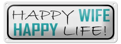 Produktbild von Blechschild Spruch 27x10cm Happy wife happy life Dekoration