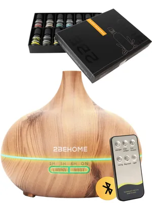 Productafbeelding van 2BEHOME Aroma Diffuser Set 550 ml - 16 Etherische Oliën - Lichte Houtlook