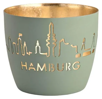 Produktbild von Gift Company Windlicht Madras Hamburg Skyline Powder Blue Gold