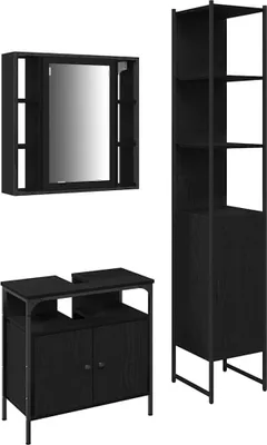Produktbild von Badezimmermöbel-Set 3 pcs Schwarz Eichen-Optik Holzwerkstoff