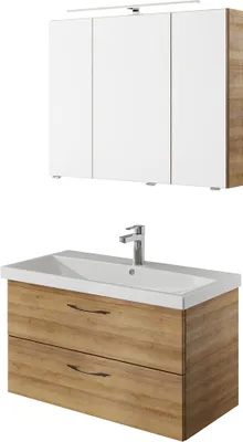 Produktbild von Waschplatz Kombination mit Keramik Waschbecken in Riviera Eiche Nb. VILLATORO-66, B/H/T ca. 90/200/45 cm