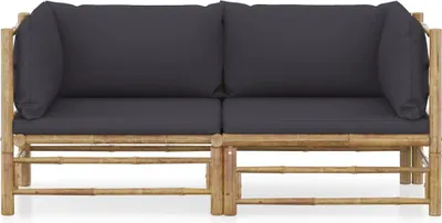 Produktbild von vidaXL 2-tlg. Garten-Lounge-Set mit Dunkelgrauen Kissen Bambus